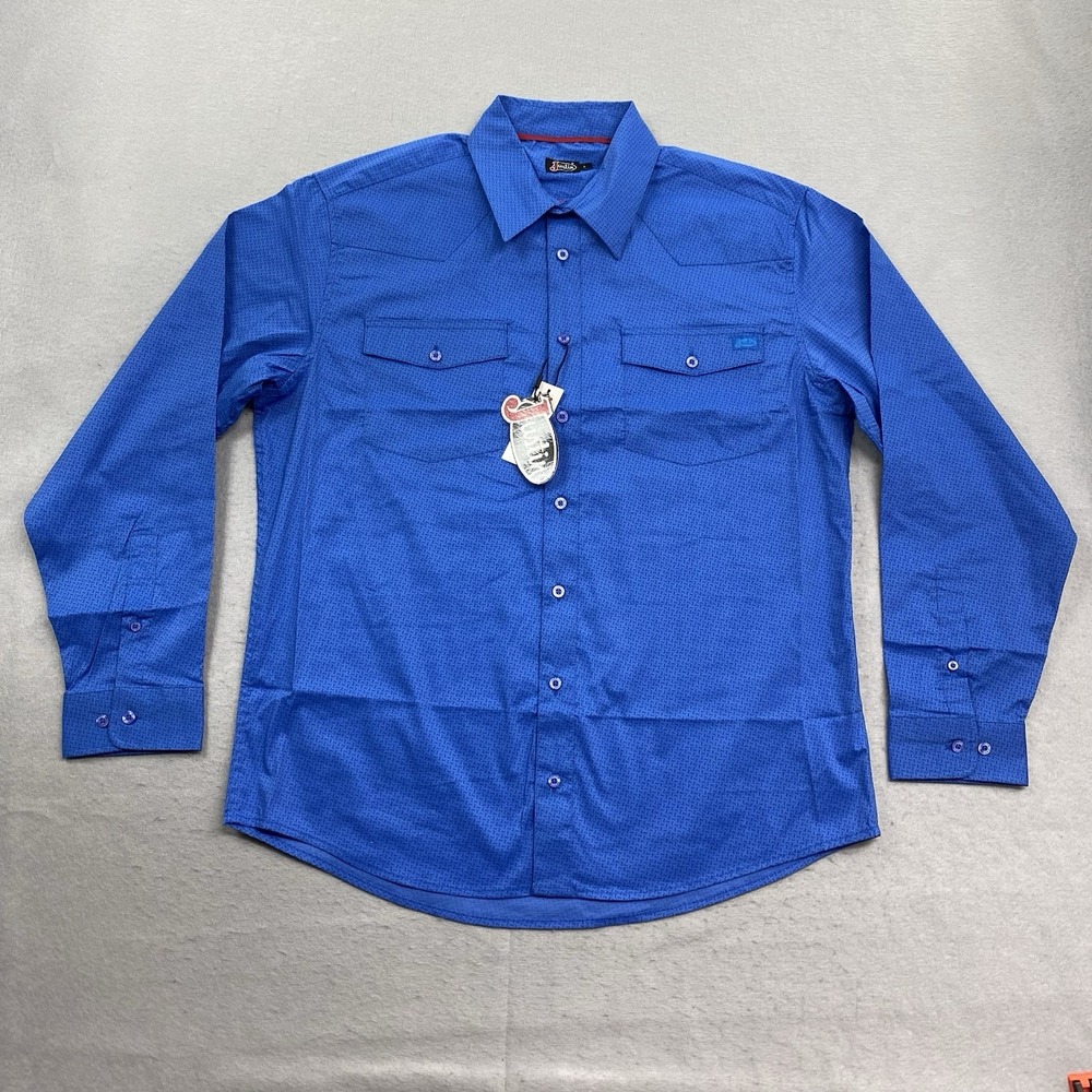 Justin Shirt Mens Large blue Diamond Plate Button Up Western Wear Rodeo Ranch